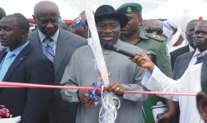 President Goodluck Jonathan (middle) inaugurating Nigeria Security and Civil Defence Corps Academy in Abuja, last Friday. With him is Minister of Interior, Capt Emmanuel Iheana