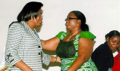 Representatives of the wife of Rivers State Governor and Commissioner for Women Affairs, Mrs Manuela Izunwa (right) conferring with Mrs Ezinwa Okoroafor, Vice President (FIDA) at the National Executive Committee meeting, at Rivers State House of Assembly Auditorum, Port Harcourt, yesterday. Photo Chris Monyanaga