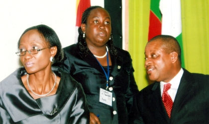 Chief Magistrate, FA Adoki of Rivers State Judiciary (right), Mrs Florence Fiberesima, chairperson International Federation of Women Lawyers, Rivers State (centre) and Mrs Bumi Akaakar, Ag Dean Faculty of Law, Rivers State University of Science and Technology, during  the FIDA NEC meeting at Rivers State House of Assembly Auditorium, Port Harcourt, yesterday