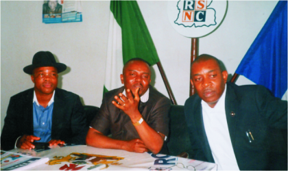  L-R: Rivers State Commissioner for Urban Development, Barrister Osima Ginah, member of Rivers State House of Assembly, Hon Hope Ikiriko and Special Adviser to Rivers State Governor On Statistics, Strategic Planning, Okey N. Okirie, during a roundtable chat between the Two Million-Man-March Committee and The Tide Editorial Board, in Port Harcourt, on Monday. Photo: Egberi A. Sampson