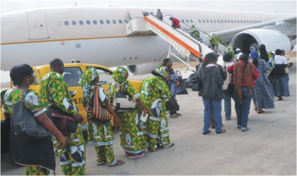 Intending Christian Pilgrims boarding at the Nnamdi Azikiwe International Airport in Abuja last Saturday.