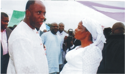 Rivers State Governor, Rt Hon Chibuike Amaechi consoling Hon Mrs Felicia Barizasi Tanee, member of Rivers State House of Assembly, at the funeral of her husdand, Chief Patrick Barizasi Tanee last Saturday.    Photo Chris Monyahnga