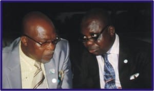 Permanent Secretary Ministry of Women Affairs, Mr Belema Mangibo (right) who represented the wife of the  Rivers State Governor, Dame Judith Amaechi, chatting with the  Ist Deputy President, Port Harcourt Chamber of Commerce, Industry, Mines and Agriculture, Dr Renny Cookey, during the closing ceremony of the Ist Easter Discount Market in Port Harcourt last Monday.