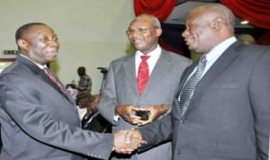 Director-General, Nigerian Institute of Advanced Legal Studies (NIALS), Prof. Epiphany Azinge; Director-General, Nigerian Law School, Dr Taliu Mamman and Acting Chief Judge of Adamawa State, Justice Nathan Musa, at the NIALS 2013 state of the legal profession lecture in Abuja on Tuesday 