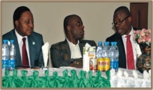 Rivers State Governor, Rt. Hon. Chibuike Rotimi Amaechi (middle), Secretary to the State Government, Mr. George Feyii (left) and state Commissioner for Budget and Economic Planning, Hon. Charles Gogo Levi, during the 2014 pre-budget orientation and sensitization workshop in Port Harcourt, yesterday.