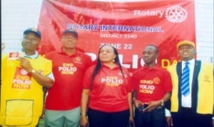 L-R: President, Port Harcourt South, Rotary Club, Rtn. Isaac Wodemenem, President, Trans Amadi Rotary Club, Dr Chinedu Ikegirani, President, Rotary Club of Port Harcourt, GRA, Anizor and President, Rotary Club of Port Harcourt Highrise, Rtn. Sam Okoro, during sensitisation exercise of World Polio Day organised by Rotary International, District 9140, zone 22, Port Harcourt, yesterday. Photo: Egberi .A. Smpson