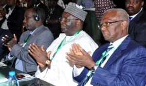 L-R:1st Vice President, National Assembly of Djibuti, Mr Mohamed Hoomed, former UN Undersecretary, Prof. Ibrahim Gambari and former President, African Development Bank, Dr Babacar Ndiaye, at the 1st Africa Legislative Summit in Abuja last Monday. Photo NAN