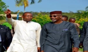  Cross River State Governor, Senator Liyel Imoke ( right), conducting the new owner of Tinapa Business and Leisure Limited and Chief Executive of AMCOM, Mr. Mustafa Chike-Obi Mustapha round the facility shortly after a media interaction in Calabar, recently. Photo: NAN