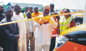 Director General, National Emergency Management Agency (NEMA), Muhammad Sidi, representative of Minister of FCT, Mr Ahmed Inuwa, representative of Director, Development Control, Mr Adamu Garba and Chairman, House of Representatives Committee on Emergency and Disaster Preparedness, Rep. Abegunde Ifedayo, at the inauguration of NEMA's Emergency Response/Ambulance Bay on Airport Road in Abuja, last Monday.