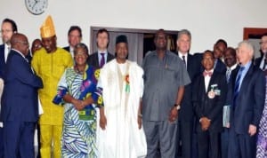 Vice President Namadi Sambo with members of UK Dfid and the Nigerian Debt Management Executives after a meeting on Debt Management at the Presidential Villa in Abuja last Friday. Photo: NAN