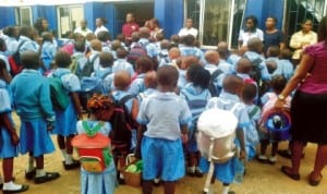 Pupils and Teachers of Russell International Group of Schools, Ugbowo, Benin City, during their morning assembly as they resumed, recently.