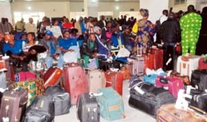 The last Batch of Christian Prigrims on arrival at the Nnamdi Azikiwe International Airport in Abuja, recently. Photo: NAN.