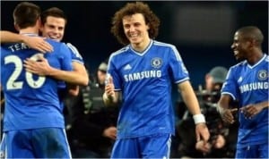 Chelsea players celebrating their  victory against Manchester City, yesterday. 