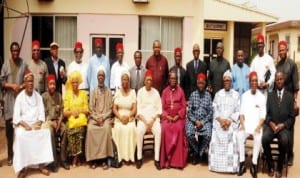 Chairman, Igbo Leaders of Thought (ILT), Prof. Ben Nwabueze (middle) and ILT members at the 6th Igbo Leaders Assembly in Enugu last Monday. Photo: NAN