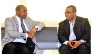 Vice Chancellor, Rivers State University f Science and Technology, Prof Barineme Fakae (left) and General Manager, Rivers State Newspaper Corporation, Mr Celestine Ogolo, during the facility visit of members of the Editorial Board of the corporation to the university, last Wednesday. Photo: Chris Monyanaga