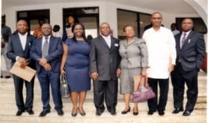 Board member-nominees of Rivers State Internal Revenue Service, after their screening by the Rivers State House of Assembly. Executive Chairman of the board , Mrs Onene Osila Oshiko-Obele (3rd left) and members shortly after the sitting of the House last Tuesday. Photo: Chris Monyanaga.