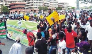 Members of the National Association of Nigerian Students in a rally to support the transformation in the petroleum sector in Abuja, recently. Photo: NAN