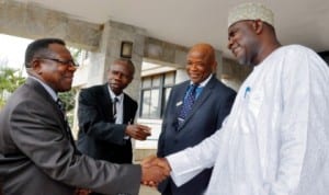 From Left: Executive Secretary, African Capacity Building Foundatin (ACBF), Prof. Emmanuel Nnadozie, Communications Consultant to ACBF, Mr Paul Okolo, Executive Director, Editorial Operations, News Agency of Nigeria (NAN), Mr Isaac Ighure, Managing Editor, Mr Lawal Ado during Prof. Nnadozie’s visit to NAN headquarters in Abuja on Friday. Photo:  NAN