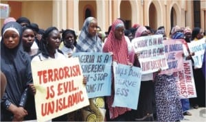 Christian and Muslim ladies in a peaceful protest over the abduction of Chibok School Girls in Bauchi on Monday.