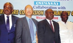 L-R: Chairman, Board of Directors, Oil and Gas Free Zone Authority, Mr Chris Asoluka, Guest Speaker, Prof. Pat Utomi, representative of Minister of Transport, Mr Oqua Eta and Director-General, Nigerian Maritime Administration and Safety Agency (NIMASA), Mr Patrick Lokemi, at the National Workshop on Public Private Partnership Strategy for Infrastructural Development and Modernisation in the Nigerian Maritime Sector in Lagos, recently.