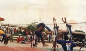 Volleyballl players struggling  for honours during a national event in Port Harcourt, Rivers State recently.