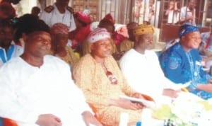 President, Music Advertisement Association of Nigeria, Alhaji Waheed Oyediran Mosebolatan (2nd right), with Assistant General Secretary, MAAN, Prince Aderemi (2nd left), Auditor, Oredunni Corporate Club, Port Harcourt, Mr. Oloyede Alabi (right) and Alhaji Waidi Ayansola, during the opening of RNB Hotels, Rumuodomaya, Port Harcourt last Saturday.