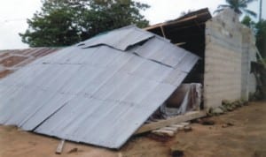 A building  destroyed by the storm