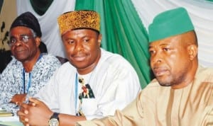 L-R: President, Nigerian Economic Society, Prof. Akin Iwayemi, Chairman, House  of  Representatives Committee on Petroleum Resources (Downsream), Rep. Dakuku Peterside and Deputy Speaker, House of  Representatives, Chief  Emeka Ihedioha, at the Third Downstream Stakeholders Conference in Abuja recently.