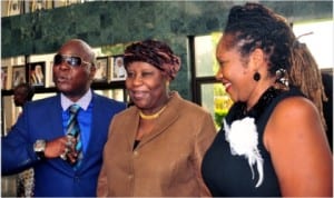 L-R: Son of the late Justice Chukwudifu Oputa, Mr Charles Oputa (Charly Boy); Chief Justice of Nigeria, Justice Aloma Mukhtar and wife of Charly Boy, Diana, at the valedictory court session in honour of Justice Oputa in Abuja, yesterday 