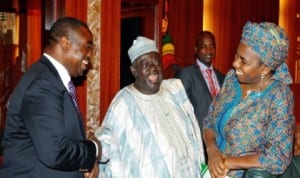 Governor Gabriel Suswam of Benue State, Governor  Babangida  Aliyu of Niger State and Minister of Water Resources, Mrs Sarah Ochekpe,at the National Economic Council Meeting in Abuja yesterday     Photo: NAN