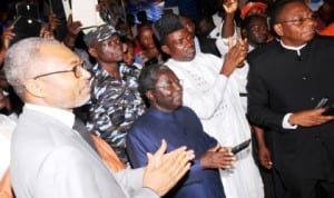  L-R: Director General, National Broadcasting Commission, Mr Emeka Mba, Governor Jonah Jang of Plateau State, Minister of Information, Mr Labaran Maku and Director, NTA-Star TV Network, Mr Maxwell  Loko, at the launch of  Jos City Digital TV switch-over in Jos  recently.