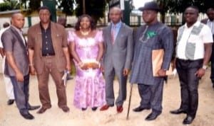 Chairman Gokana Caretaker Committee of Rivers State, Mr. Sylvester Vidin (3rd right) and members of the committee, after their screening by members of the State  House of Assembly in Port Harcourt, recently. Photo: Chris Monyanaga