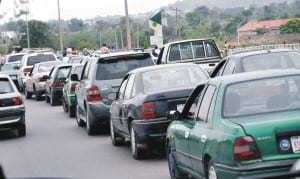 Queue at a filling station occasioned by fuel scarcity