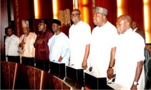  Governors of States, during a meeting with President Muhammadu Buhari at the Presidential Villa in Abuja, yesterday