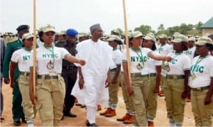 Deputy Governor of Bauchi State, Mr Nuhu Gidado inspecting nysc 2015 parade during their  closing ceremony at nysc permanent orientation camp in Mangu Iga of Plateau State last  Monday.                                 Photo: NAN