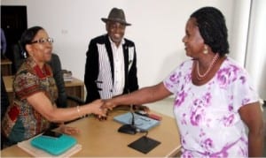 Rivers State Deputy Governor, Dr Ipalibo Harry Banigo (right), in a handshake with Dr Claribel Abam, Executive Secretary, Rivers State Primary Healthcare Management Board(left), and Dr Somieari Isaac Harry, Permanent Secretary, Ministry of Health. during a courtesdy call by the Medial and Health Workers Union (Primary Healthcare sector) to her office