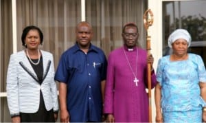 Rivers State Governor, Chief Nyesom Wike (2nd left), his Deputy, Dr (Mrs)Ipalibo Harry- Banigo (left), Archbishop Ignatius Kattey (2nd right) and his wife, in a group photograph  after a courtesy call in Government House, Port Harcourt. yesterday