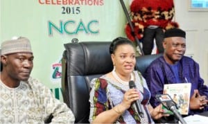 Director, Finance and Accounts, National Council for Arts and  Culture  (NCAC), Mr Musa Baburia, Director General, Mrs Dayo Keshi and Director,  Extension Services, Mr Hilary Ogbechie, at a news conference on NCAC’s  40th Anniversary in Abuja, yesterday.