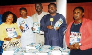 L-R: Nawoj President, Mrs Ifeyinwa Omowole, Executive Secretary, Nigerian press council, Mr Nnamdi Njemanze, National President of nuj, Mr Abdulwaheed Odusile, Senior Special Adviser to the president on media and publicity, Mr Femi Adesina and the communications and reporting advisor, undp, Ms Toyin Adewale-Gabriel, at the public presentation of Reportage of 2015 Elections: A Monitoring Scorecard of Print and Online Media, in Abuja, recently.