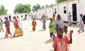 Students of the Mobile Containerised Schools Programme of the presidential initiative for the North East at Dalori idps camp in Maiduguri, recently