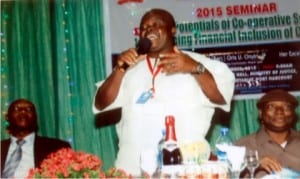 Chairman, Association of Senior Civil Servants of Nigeria, Rivers State chapter, Comrade Austin Jonah (standing), addressing participants, during a one-day seminar organised by the association in Port Harcourt, recently. With him are representative of the Chairman, Rivers State Internal Revenue Service, Dr Ovy Chukwuma (left) and representative of Chairman, Rivers State Civil Service Commission, Dr G.A.I. Nwogwu. Photo: Egberi A. Sampson