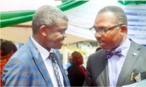 Rivers State Head of Service, Rufus Godwins (Esq) (right), with the Pastor in charge of Greater Evangelism Church, Pastor Isaac Olori, during the thanksgiving and dedication service of the Rivers State Civil Service in Port Harcourt, yesterday. Photo: Chris Monyanaga