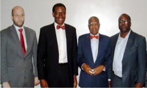 L-R: Chief  Executive Officer and Vice President, ATC Nigeria, Godon Porter, Chairman, Association of Licensed Telecommunication Operators, Gbenga Adebayo, Minister of Information  and Culture, Alhaji Lai Muhammed and Director, Legal and Regulatory Affairs/Company Secretary, Airtel, Mr Shola Adeyemi, during the meeting of the Minister with mobile telecommunication operators in Lagos on Monday.