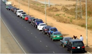 A fuel queue at a filling station on Airport Road in Abuja on Thursday 