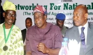 L-R: President, National Institute of Public Relations (NIPR), Dr Rotimi Oladele, Oyo State Deputy Governor,  Chief Moses Adeyemo and former Director, Army Public Relations,  Maj.- Gen. Chris Olukolade (rtd),  at the opening of National   Conference/AGM of National Institute of Public Relations (NIPR) in Ibadan on Thursday