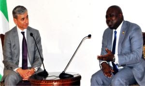 President, Microsoft International, Jean-Philippe Courtois (left) and Lagos State Governor, Akinwunmi Ambode, during a visit of Microsoft team to Government House in Lagos on Monday.