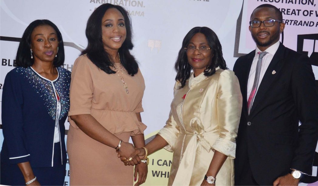 L-R: Branch Secretary, Chartered Institute of Arbitrators (CIARB), United Kingdom, Nigeria Branch, Mrs Folashade Alli, Chairperson of  CIARB, Young Members Group (YMG), Folake Sadiq, Chairperson of  CIARB, UK, Nigeria Branch, Mrs Adedoyin Rhodes-Vivour  and Vice Chairman, YMG, Afolabi Adedipe, during the 1st Annual Conference of the CIARB, Young Members Group in Lagos, last Wednesday. 